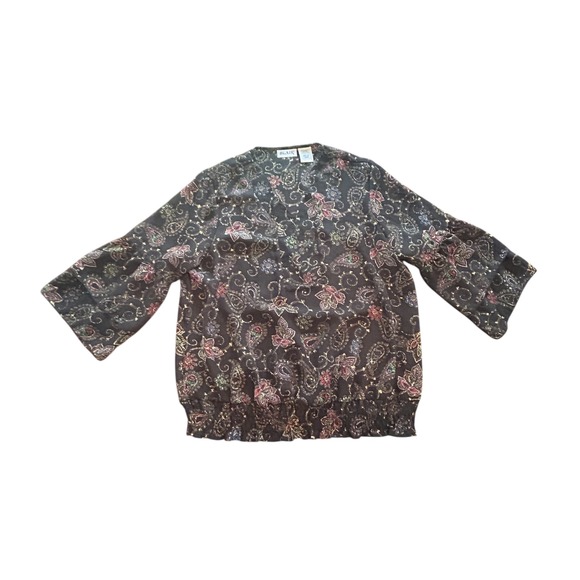 Vintage Blair Paisley Floral Blouse Black Top Casual Lightweight Women's Large - Picture 1 of 5